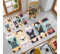 Bulldog Pet Kitchen Rug Set 2 Piece, Non Slip Anti Fatigue Colorful Kitchen Mat, Machine Washable Cute Cartoon Floor Mat, for Hallway Dining Room Home Decoration 50x80cm+50x150cm