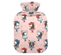 Bulldog Polka Dots Pink Hot Water Bottle with Cover for Pain Relief Heating Bottles for Sore Muscles, 2L