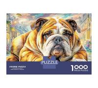 Bulldog Portrait 1000 Pc Cardboard Jigsaw Puzzle Bulldog Lying on A Cobblestone Street for All Ages Family Game Night Screen Free Entertainment 52x38cm/1000pcs