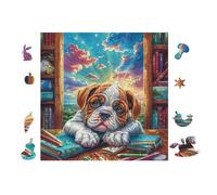 Bulldog Puppy with Books 100 Pieces Classic Jigsaw Puzzle Puzzle for Adults Concentration Training Wall Art Mental Exercise Halloween Premium Cardboard 28x28cm