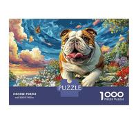 Bulldog Running 1000 Pieces Eco-Friendly Paper Jigsaw Puzzle Bundle Through Field for Senior Enthusiasts, Brain Training Puzzle, Travel Activity, Popular Option 70x50cm/1000pcs