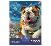 Bulldog Running Through Field 1000 Pc Cardboard DIY Smiling Bulldog Jigsaw, Concentration Training Teens, Stress Relief, Vibrant Colours & After-School Fun 52x38cm/1000pcs