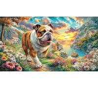 Bulldog-Running-Through-Field 1000 Piece Educational Game Decompression Puzzle Recycled Paper Fun Present & Activity for Home for Wall Decoration and Gifts 70x50/1000pcs