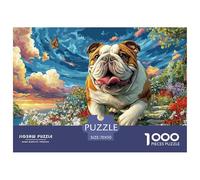Bulldog Running Through Field 1000 Puzzles Adults Puzzle Adults Puzzle Gifts Birthday Home Decoration Challenging & Brainteasing 70x50cm/1000pcs