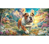 Bulldog-Running-Through-Field Adult Jigsaws 1000 Pieces Puzzle Game Fun Present & Activity for Home for Adults and Kids Age 12 Years Up Educational Games 38x52/1000pcs
