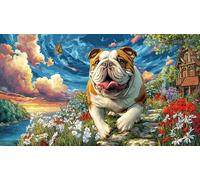 Bulldog-Running-Through-Field Adult Jigsaws 1000 Pieces Puzzle Game Fun Present & Activity for Home for Adults and Kids Age 12 Years Up Educational Games 38x52/1000pcs