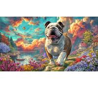 Bulldog-Running-Through-Field Adult Jigsaws 1000Pc Educational Game Decompression Fun Present & Activity for Home for Adults and Kids Age 12 Years + Beautiful Decoration Puzzle 38x26/1000pcs