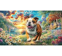 Bulldog-Running-Through-Field Puzzle Game 1000 Pieces Educational Game Challenge Recycled Paper Challenging Puzzles for Relaxation, Creativity & Gift Giving 70x50/1000pcs