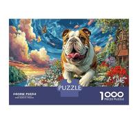 Bulldog Running Through Field Thick Cardboard Meadow Jigsaw Puzzle Bundle Family Puzzle Lovers Stress Relief Brain Training Puzzle for Enthusiasts 52x38cm/1000pcs
