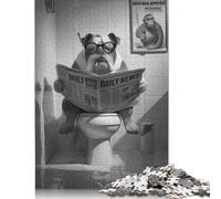 Bulldog Sitting On The Toilet Wooden Jigsaw Puzzle 300 Pieces for Adults Fun Education Game Toy Intellectual Game Home Decoration Stress Relief Relaxation And Intelligence 300pcs (40x28cm)