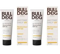 BULLDOG SKINCARE Anytime Daily UV Moisturiser SPF 30 For Men 75 ml, Safflower Seed Extract, Protects & Hydrates Skin, Suitable For All Skins (Pack of 2)