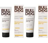 BULLDOG SKINCARE Anytime Daily UV Moisturiser SPF 50 For Men 75 ml, Safflower Seed Extract, Protects & Hydrates Skin, Suitable For All Skins (Pack of 2)