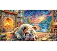 Bulldog-sleeping-by-fireplace 1000 Pieces Adult Jigsaws Fun and Challenging Family Game Educational Games Impossible Hard Difficult for Adults and Kids Age 12 Years Up 70x50/1000pcs