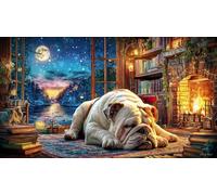 Bulldog-sleeping-by-fireplace Adult Jigsaws Puzzle 1000 Piece Educational Games Fun Present & Activity for Home Challenging Puzzles for Relaxation, Creativity & Gift Giving 38x52/1000pcs