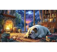 Bulldog-sleeping-by-fireplace Adult Jigsaws Puzzle 1000 Piece Educational Games Fun Present & Activity for Home Challenging Puzzles for Relaxation, Creativity & Gift Giving 38x52/1000pcs