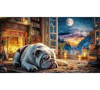 Bulldog-sleeping-by-fireplace Puzzle for Adults 1000 Piece Impossible Hard Difficult Challenging Educational Game Decompression Fun Present & Activity for Home 38x52/1000pcs
