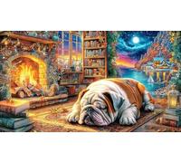 Bulldog-sleeping-by-fireplace Puzzle for Adults 1000Pc Recycled Paper Beautiful Decoration Puzzle Challenging for Decompression and Wall Decor Great Gift Idea 38x52/1000pcs
