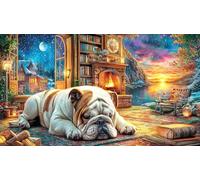 Bulldog-sleeping-by-fireplace Recycled Paper Jigsaw Puzzles 1000Pc Educational Games Fun and Challenging Family Game Great Gift Idea for Decompression 38x26/1000pcs