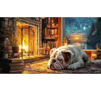 Bulldog-sleeping-by-fireplace Recycled Paper Puzzle Game 1000 Piece Educational Game Challenge Fun Present & Activity for Home Great Gift Idea for Women, Gifts for Men 70x50/1000pcs