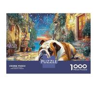 Bulldog Sleeping Night Garden Jigsaw Puzzles 1000 Pieces - Focus & Concentration Game - Quality Paper Finish 52x38cm/1000pcs