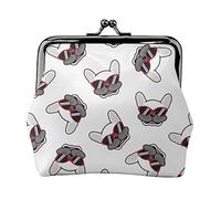 Bulldog Sunglasses Doodle Women's Leather Coin Purse, Small Change Pouch with Kiss-Lock Clasp Closure Buckle Wallet for Girl Gift