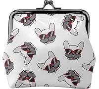 Bulldog Sunglasses Doodle Women's Leather Coin Purse, Small Change Pouch with Kiss-Lock Clasp Closure Buckle Wallet for Girl Gift