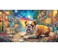Bulldog-under-starry-night Adult Jigsaws 1000 Pieces Challenging Puzzles Educational Games Beautiful Decoration Puzzle for Wall Decoration and Gifts 38x52/1000pcs