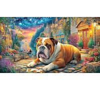 Bulldog-under-starry-night Jigsaw Puzzle 1000 Pieces Recycled Paper Educational Games Great Gift Idea for Adults and Kids Age 12 Years Up Beautiful Decoration Puzzle 70x50/1000pcs