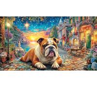 Bulldog-under-starry-night Puzzle for Adults 1000Pc Recycled Paper Beautiful Decoration Puzzle Challenging for Decompression and Wall Decor Great Gift Idea 70x50/1000pcs