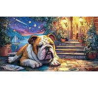 Bulldog-under-starry-night Puzzle for Adults 1000Pc Recycled Paper Beautiful Decoration Puzzle Challenging for Decompression and Wall Decor Great Gift Idea 38x26/1000pcs