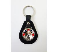 Bulldog Union Jack On A Leather Key Fob Keyring N339