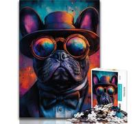 Bulldog Wearing A Hat Jigsaw Puzzles for Adults 1000 Piece,Stress Reliever Difficult Challenge Deal As Gifts for The Whole Family 38x26cm