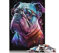 Bulldog with Glasses 500 Piece Jigsaw Puzzle for Adult Toy Intellectual Game Educational Game for Adult Stress Relief Home Decoration 500pcs (52x38cm)