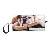 Bulldog with Glasses Travel Makeup Cosmetic Bag with Handle | Large Men'S Wash Bag Women'S Make Up Case For Bathroom Travel Gym