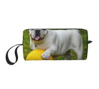 Bulldog with Yellow Ball Travel Makeup Cosmetic Bag with Handle | Large Men'S Wash Bag Women'S Make Up Case For Bathroom Travel Gym