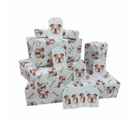 Bulldog Wrapping Paper Sheets x 5, plus 8 Gift Tags - 100% Recyclable - Eco Friendly Gift Wrap - Animal Wrapping Paper - Birthday Wrapping Paper For Dogs - English Bulldogs