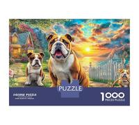 Bulldogs Garden 1000 Pieces Precise Interlocking Three Bulldogs Jigsaw for Teens Digital Detox Travel Friendly Puzzle Stay at Home Fun 38x26cm/1000pcs