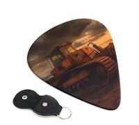 Bulldozer Evening Guitar Picks 6 Pcs, 0.96mm Thickness Celluloid Plectrum with Leather Picks Holder, Personalized Guitar Pick for Bass Electric Acoustic Guitars Lovers Gift
