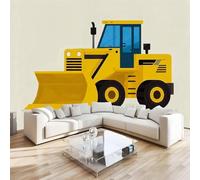 Bulldozer Tractor Mural Wallpaper 3D Effect Cartoon Construction Vehicle Non-Woven Self-Adhesive Wallpaper Removable Large Photo Sticker TV Background Wall Decor for Living Room Bedroom 150x100 cm