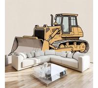 Bulldozer Tractor Mural Wallpaper 3D Effect Painted Engineering Vehicle Non-Woven Self-Adhesive Wallpaper Removable Large Photo Sticker TV Background Wall Decor for Living Room Bedroom 150x100 cm