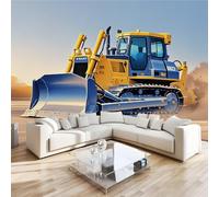 Bulldozer Tractor Mural Wallpaper 3D Effect Painted Engineering Vehicle Non-Woven Self-Adhesive Wallpaper Removable Large Photo Sticker TV Background Wall Decor for Living Room Bedroom 122x91 cm