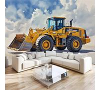 Bulldozer Tractor Mural Wallpaper 3D Effect Painted Engineering Vehicle Non-Woven Self-Adhesive Wallpaper Removable Large Photo Sticker TV Background Wall Decor for Living Room Bedroom 200x140 cm