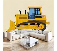 Bulldozer Tractor Mural Wallpaper 3D Effect Painted Engineering Vehicle Non-Woven Self-Adhesive Wallpaper Removable Large Photo Sticker TV Background Wall Decor for Living Room Bedroom 122x91 cm