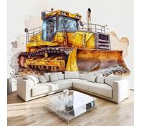Bulldozer Tractor Mural Wallpaper 3D Effect Painted Engineering Vehicle Non-Woven Self-Adhesive Wallpaper Removable Large Photo Sticker TV Background Wall Decor for Living Room Bedroom 430x300 cm