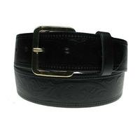 BULLET 69 40mm New Genuine 1.5" Full Leather Mens Leather Belt Made in the UK[Black Embossed,Extra Large 40" - 44",Gold Finish]
