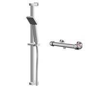 Bullet Polished Thermostatic Bar Valve Mixer Shower with Thames Shower Slide Rail Kit | Chrome | Brass | 286mm x 663mm x 90mm
