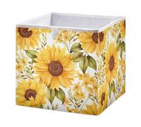 Bulletgxll Yellow Sunflower Cube Storage Bins 11x11x11 inch Collapsible Fabric Storage Baskets , Large Toy Clothes Organizer Box for Bedroom, Living Room, Study Room