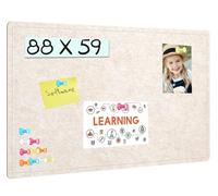 Bulletin Board, 88 x 59cm Cork Board with 20 Pushpin, Felt Notice Pin Board, Self-Adhesive Vision Board Foldable Photo Board for Wall - Oatmeal