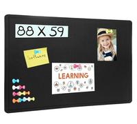 Bulletin Board, 88 x 59cm Cork Board with 20 Pushpin, Felt Notice Pin Board, Self-Adhesive Vision Board Foldable Photo Board for Wall - Black