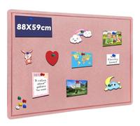 Bulletin Board, 88 x 59cm Cork Board with 20 Pushpin, Felt Notice Pin Board, Self-Adhesive Vision Board Foldable Photo Board for Wall - Pink